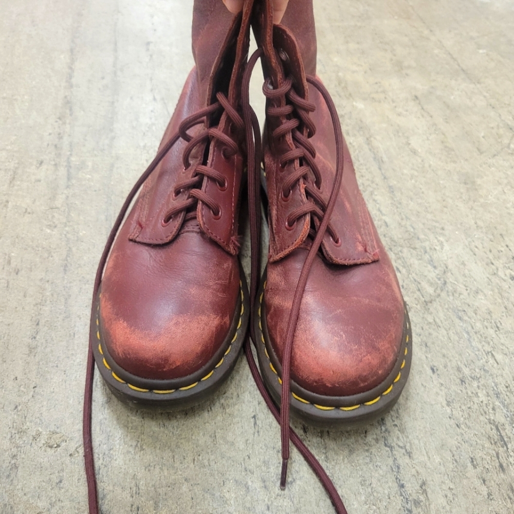 Dr. Martens Burgundy 1460 Waxed Full Grain Leather Lace Up Boots 7.5